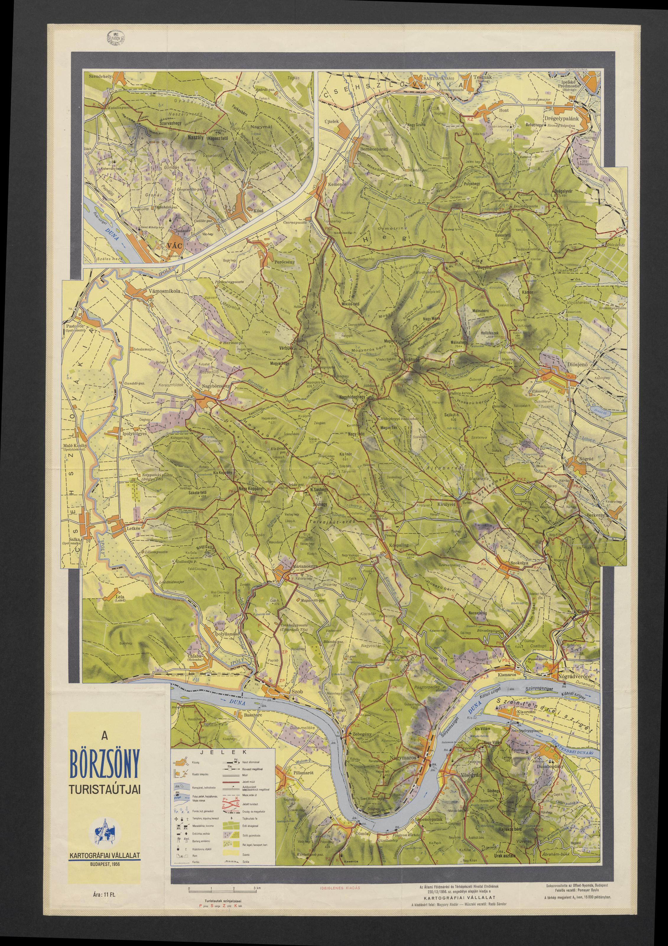 1956-os kiadású térkép a 11 Ft-os sorozatból (Börzsöny első kiadása)